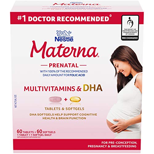NESTLÉ Materna Prenatal Multivitamin with DHA Supplement | Folic Acid | 60 tablets + 60 DHA soft gels