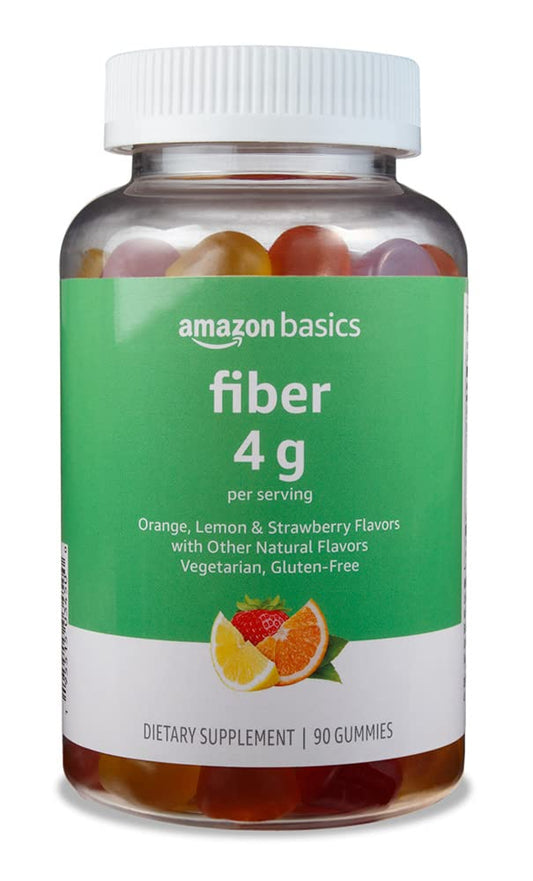 Pre-Order | Arrives in 5–10 Days – Amazon Basics Fiber Gummies for Digestive Health and Regularity, Orange, Lemon & Strawberry Flavors, 90 Count, Pack of 1 (Previously Solimo)