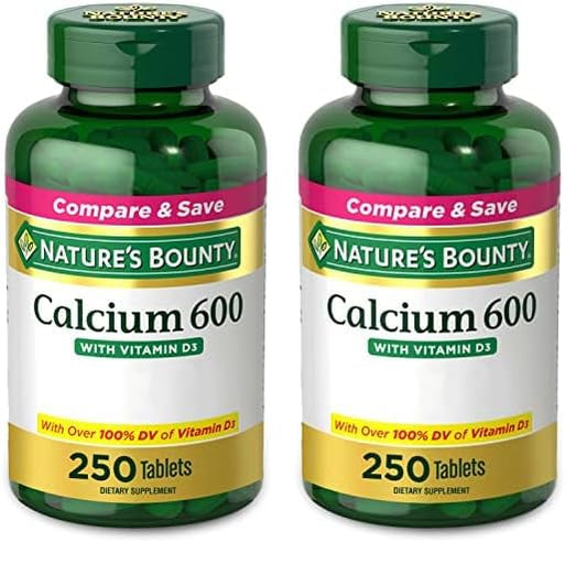 Nature's Bounty Calcium Carbonate & Vitamin D, Supports Immune Health & Bone Health, 600mg Calcium & 800IU Vitamin D3, 250 Tablets (Pack of 2)