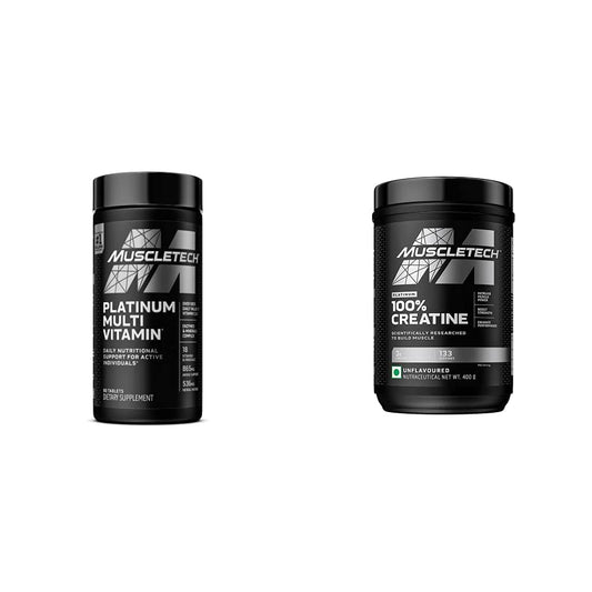 MuscleTech Creatine Monohydrate Powder Platinum Pure Micronized Muscle Recovery + Builder & Platinum Multivitamin for Immune Support 18 Vitamins & Minerals