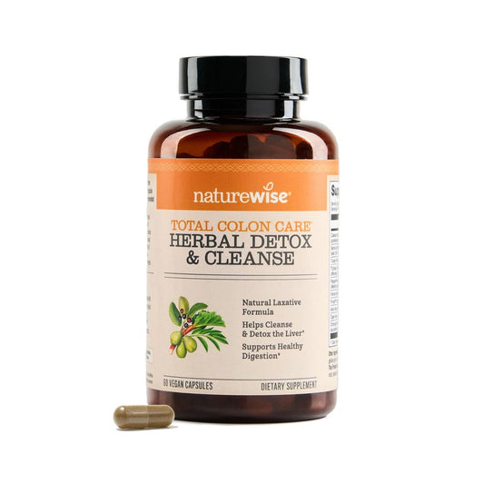 Naturewise Total Colon Care Herbal Cleanse - With Prebiotics, Botanicals, & Antioxidants - for Regular Bowel Movement, Digestion, Gut Health - Vegan, Gluten-Free, Non-GMO - 60 Capsules[2-Month Supply]