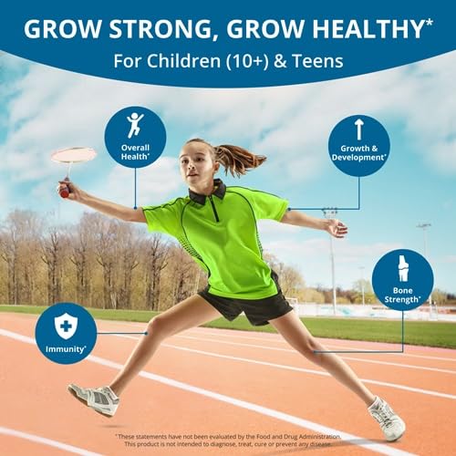 NuBest Grow Power - Bone Strength Supplement with Calcium, Magnesium, Vitamin D3, Zinc for Age 10+ - Helps Bone Health, Brain Growth, Immunity - Free of Growth Hormone - 60 Capsules