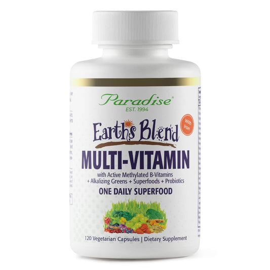 Pre-Order | Arrives in 5–10 Days – Paradise Herbs Earth's Blend Women's Once Daily Multivitamin with Iron, 48 Organic Superfoods, Probiotics, Antioxidants, Vitamins A, B12, C, D, K2, 120 Capsules