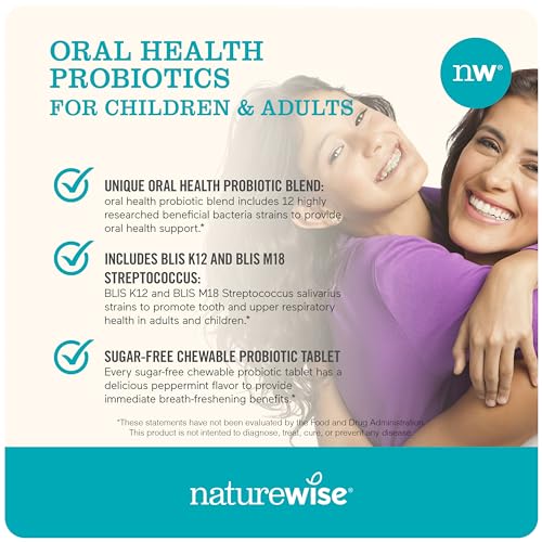 NatureWise Oral Probiotics for Teeth and Gums + Fresh Breath* - Chewable Sugar-Free Mint Tablet - Lactobacillus reuteri Chewable - Oral Health Probiotics For Kids & Adults - 50 Count[50-Day Supply]