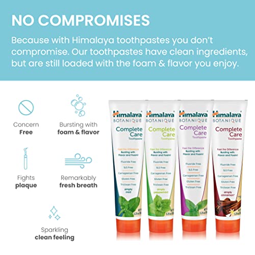 Himalaya Botanique Complete Care Toothpaste, Plaque Reducer for Brighter Teeth and Fresh Breath, Natural, Fluoride Free, SLS Free, Carrageenan Free & Gluten Free, Vegan, 150 g (5.29 oz), Variety 4 Pack