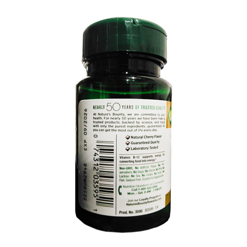 Nature's Bounty Vitamin B12, Supports Energy Metabolism and Nervous System Health, 500mcg, 100 Quick Dissolve Tablets