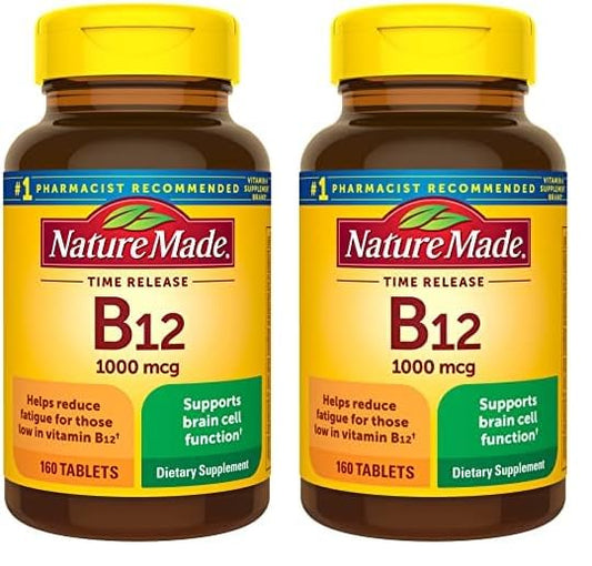 Nature Made Vitamin B12 1000 mcg, Energy Supplement For Cellular Energy Support, 160 Time Release Tablets, 160 Day Supply (Pack of 2)