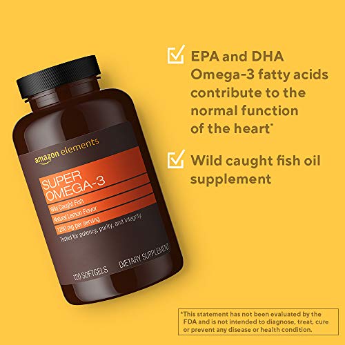 Pre-Order | Arrives in 5–10 Days – Amazon Elements Super Omega-3 with Natural Lemon Flavor, EPA & DHA Omega-3 fatty acids, 120 Count (1280 mg per serving, 2 Softgels) (Packaging may vary)