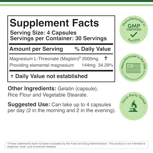 Pre-Order | Arrives in 5–10 Days – Magnesium L Threonate, Magtein™, Sleep and Cognitive Support – High Absorption – Most Bioavailable Form of Magnesium – 2,000 mg – 120 Capsules