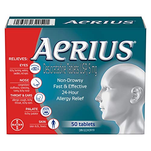 Pre-Order | Arrives in 5–10 Days – Aerius Allergy Medicine, Fast Relief, 24-Hour, Non-Drowsy, 15 Symptoms, 50 Tablets