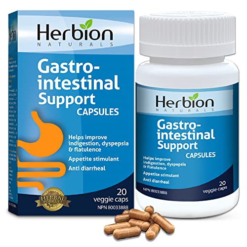 Herbion Naturals Gastro-Intestinal Capsules help with Indigestion, Dyspepsia, Flatulence, Nausea as well as Digestive Spasms Caused by Diarrhea while Stimulating Appetite. Seven Herbal Extracts. 20 Veggie Caps