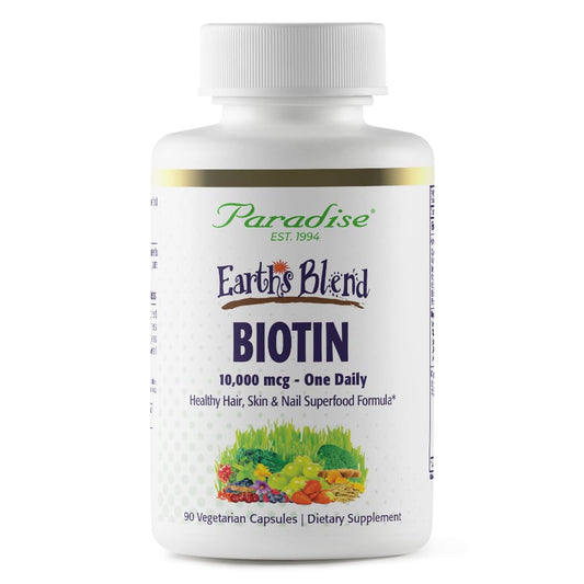 Pre-Order | Arrives in 5–10 Days – Paradise Herbs Earth's Blend Biotin Supplement, Hair, Skin & Nails, Whole Body Health, Vegan, Non-GMO, Gluten Free, 90 Vegetarian Capsules