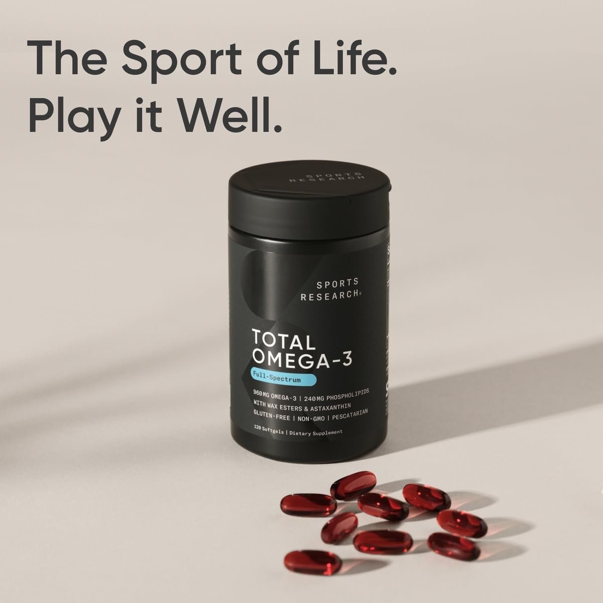 Sports Research Total Omega-3 Fish Oil from Wild Sockeye Salmon, Alaska Pollock, Antarctic Krill, Astaxanthin + Phospholipids & Wax Esters for Absorption | 960mg of EPA & DHA - Fresh Lemon Scent (120