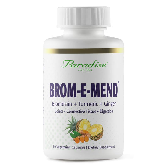 Pre-Order | Arrives in 5–10 Days – Paradise Herbs Bromelain Supplement, Brom-E-Mend, with Turmeric, Bromelain and Ginger, Vegan, Non-GMO, Gluten Free, 60 Vegetarian Capsules