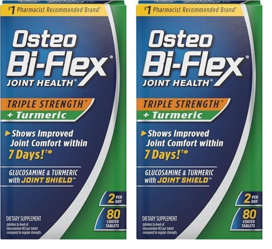 Osteo Bi-Flex Triple Strength Glucosamine with Turmeric, Joint Health Supplement, Coated Tablets, Original Version, 80 Count (Pack of 2)