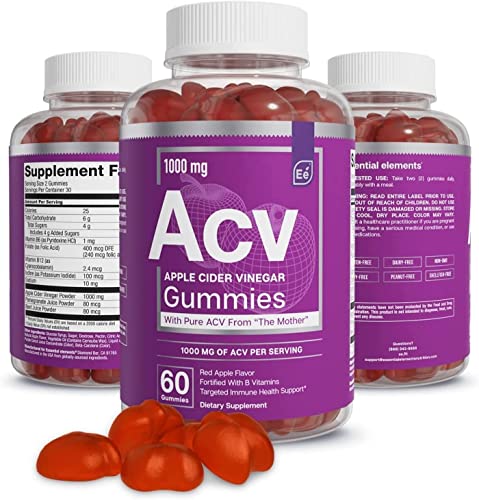 Pre-Order | Arrives in 5–10 Days – Essential Elements Apple Cider Vinegar Gummies from The Mother - Naturally-Sourced, Vegan ACV with Folic Acid and Vitamin B6 & B12 60 Count