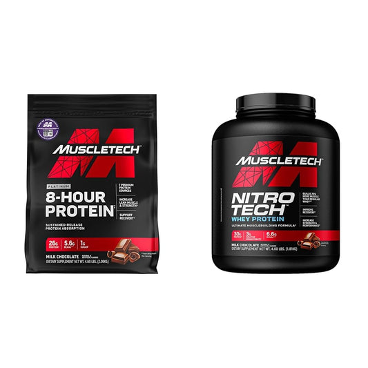 Muscletech Whey Protein Powder Phase8 Protein Powder | Whey & Casein Protein Powder Blend & Whey Protein Powder Nitro-Tech Whey Protein Isolate & Peptides | Milk Chocolate, 4 Pounds