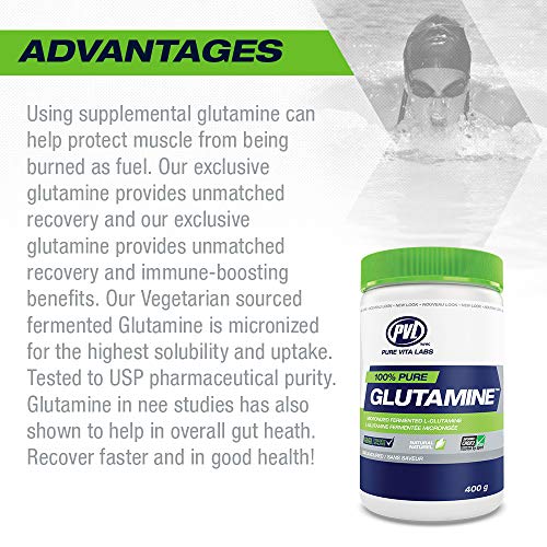 PVL 100% Pure Glutamine – Post-Workout Fermented Vegan Amino Acid Supplement for Muscle Recovery and Repair – Nutrition and Immunity Booster – 400g – Orange