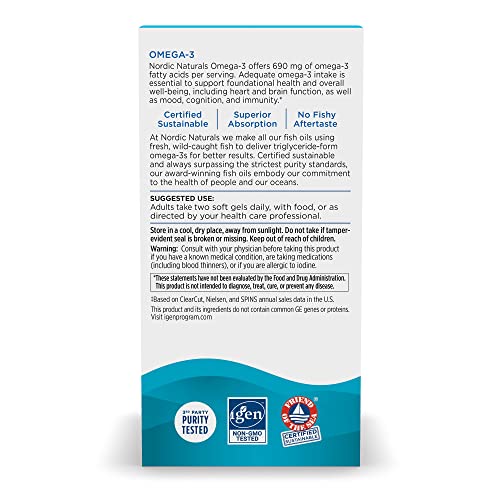Pre-Order | Arrives in 5–10 Days – Nordic Naturals Omega-3, Lemon Flavor - 120 Soft Gels - 690 mg Omega-3 - Fish Oil - EPA & DHA - Immune Support, Brain & Heart Health, Optimal Wellness - Non-GMO - 60 Servings