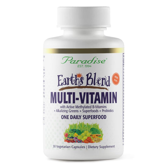 Pre-Order | Arrives in 5–10 Days – Paradise Herbs Earth's Blend Women's One Daily Multivitamin with Iron, 48 Organic Superfoods, Probiotics, Antioxidants, Vitamins A, B12, C, D, K2, Daily Superfood, 30 Capsules
