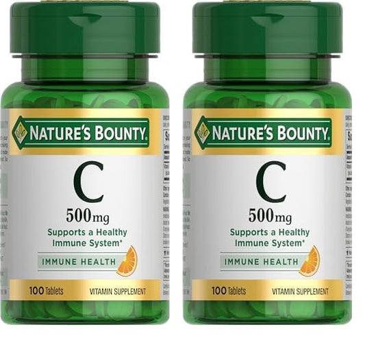 Nature's Bounty Vitamin C, Vitamin Supplement, Supports Immune Health, 500mg, 100 Tablets (Pack of 2)