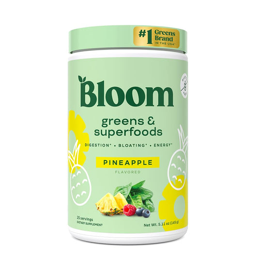Pre-Order | Arrives in 5–10 Days – 
Bloom Nutrition Superfood Greens Powder, Digestive Enzymes with Probiotics and Prebiotics, Gut Health, Bloating Relief for Women, Chlorella, Green Juice Mix with Beet Root Powder, 25 SVG, Pineapple