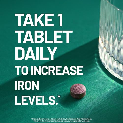 NatureWise Vegan Iron Supplement for Women & Men - Gentle on Stomach High Absorption - Coated Iron Bisglycinate Tablets + Vitamin C, Methyl B12, Folate & Organic Food Blend - 30 Tablets[30-Day Supply]