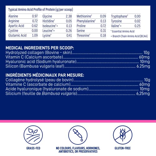 LEANFIT HYDROLYZED COLLAGEN™ Unflavoured – 10g Grass-Fed Bovine Collagen (Type I, III) + Vitamin C + Hyaluronic Acid Per Serving, 98 Servings, 1kg Tub for healthy skin, hair, bones, joints & immunity
