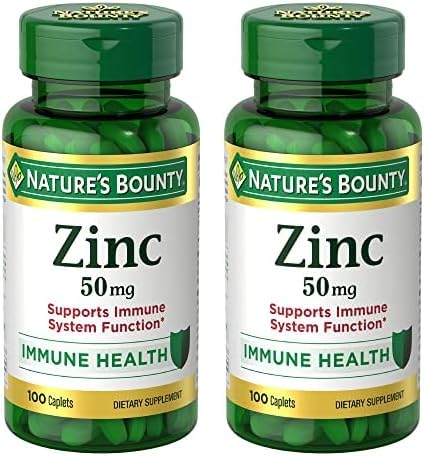 Nature's Bounty Zinc, Supports Immune System Function, Dietary Supplement, 50 mg, Caplets, 100 Ct (Pack of 2)