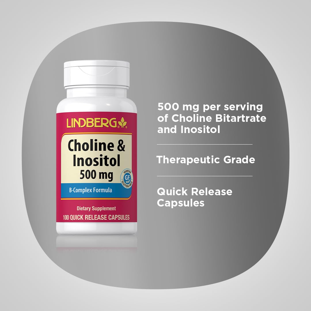 Lindberg Choline Inositol Supplement | 500mg | 100 Capsules | Vitamin B Complex | Non-GMO, Gluten Free