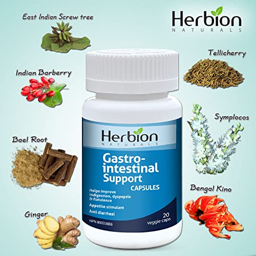 Herbion Naturals Gastro-Intestinal Capsules help with Indigestion, Dyspepsia, Flatulence, Nausea as well as Digestive Spasms Caused by Diarrhea while Stimulating Appetite. Seven Herbal Extracts. 20 Veggie Caps