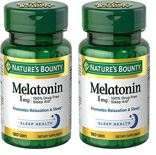 Nature's Bounty Melatonin, 100% Drug Free Sleep Aid, Promotes Relaxation and Sleep Health, 1mg, 180 Tablets (Pack of 2)