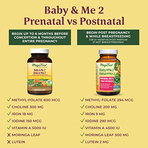 Pre-Order | Arrives in 5–10 Days – MegaFood Postnatal Vitamins for Breastfeeding Moms | Postpartum Lactation Supplement Multivitamins for Women | Vitamin C Vitamin A Choline Moringa Leaf & Iron | 60 Capsules