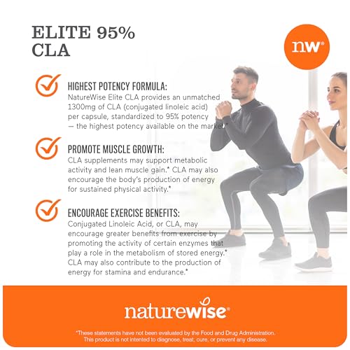 NatureWise CLA 1300 - 95% Active Conjugated Linoleic Acid for Women and Men, Not Stimulating, Supports Weight & Fitness Goals - Non-GMO, Gluten Free - 90 Softgels[1-Month Supply]