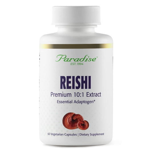 Paradise Herbs Reishi, Essential Adaptogen, Super Potent, Ultra Pure, Non-GMO, Vegan, Gluten Free, 60 Vegetarian Capsules