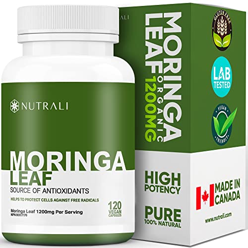 Nutrali ORGANIC MORINGA LEAF Capsules 1200mg High Potency (2 x 600mg) for Liver Detox Cleanse, Gut Health, Hormone Balance – Gluten Free, Non-GMO, Vegan-Friendly Antioxidant Supplement -120 Capsules
