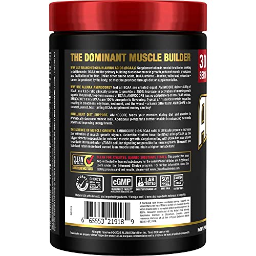 ALLMAX Nutrition Aminocore Bcaa - 8g Bcaas - 100% Pure Branch Chained Amino Acids - Gluten Free 315 gram Fruit Punch