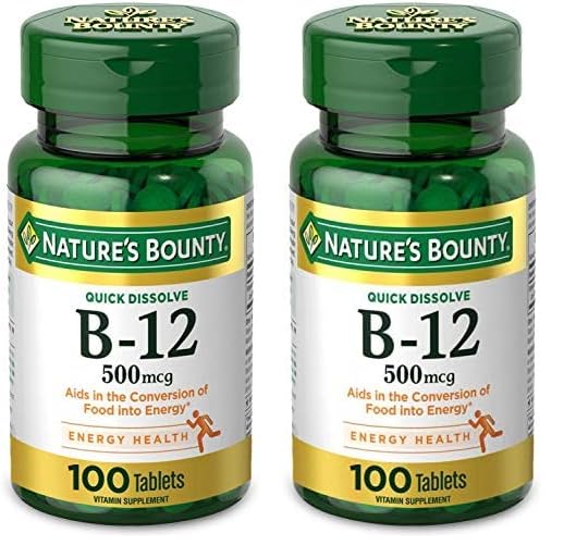 Nature's Bounty Vitamin B12, Supports Energy Metabolism and Nervous System Health, 500mcg, 100 Quick Dissolve Tablets (Pack of 2)