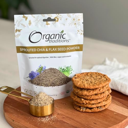 Organic Traditions Sprouted Chia Seeds and Flax Seed Powder, Non-GMO Superfood, 227g/8oz Bag