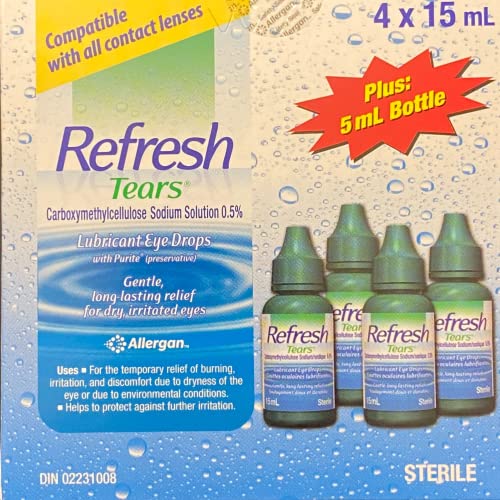 refresh tears Lubricant Eye Drops (4X15)mililiter Plus (5)mililiter, 60 Milliliter