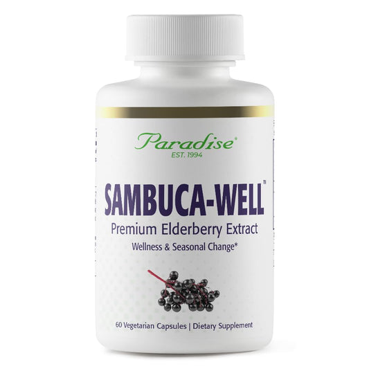 Paradise Herbs Sambuca-Well, Sambucas Nigra, European Elderberry 50:1 Extract, Super Potent, Ultra Pure, Vegan, Non GMO, Gluten Free, 60 Vegetarian Capsules