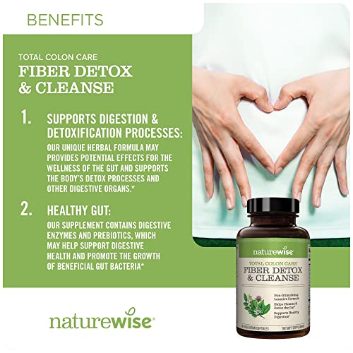 NatureWise Total Colon Care Fiber Cleanse with Herbal Laxatives, Prebiotics, & Digestive Enzymes for Healthy Elimination, Safe Digestion & Weight, Detox, & Gut Health [1 Month Supply - 60 Count]
