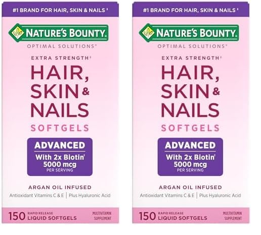 Nature's Bounty Advanced Hair, Skin & Nails, Argan-Infused Vitamin Supplement with Biotin and Hyaluronic Acid, 150 Rapid Release Softgels (Pack of 2)