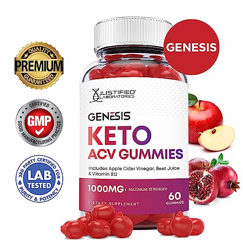 Justified Laboratories Genesis Keto ACV Gummies 1000MG Vegan Non GMO with Pomegranate Juice Beet Root B12 60 Gummys