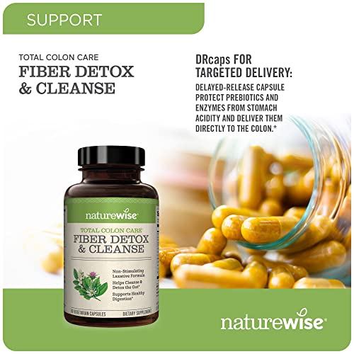 NatureWise Total Colon Care Fiber Cleanse with Herbal Laxatives, Prebiotics, & Digestive Enzymes for Healthy Elimination, Safe Digestion & Weight, Detox, & Gut Health [1 Month Supply - 60 Count]
