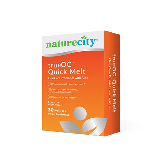 NatureCity TrueOC Oral Probiotics for Teeth and Gums with Aloe Vera | Fights Bad Breath in Adults & Children & Improves Upper Respiratory Health | Dental Probiotic Ft. BLIS K12 BLIS M18 Lozenges (30)