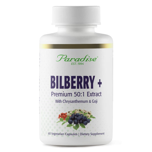 Pre-Order | Arrives in 5–10 Days – Paradise Herbs Bilberry with Goji & Chrysanthemum Supplements, Super Potent, Ultra Pure, Non-GMO, Gluten Free, Vegan, 60 Vegetarian Capsules