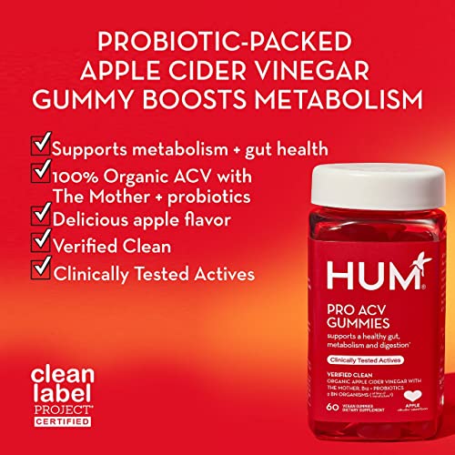 HUM Pro ACV Gummies -100% Organic Apple Cider Vinegar with The Mother, Probiotics for Digestive Health & B12 for Metabolism Support