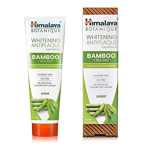 Himalaya Whitening Antiplaque Toothpaste with Bamboo + Sea, Fluoride Free Salt for Gentle Whitening, 4 oz