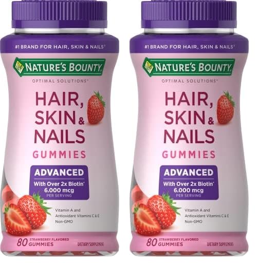 Nature's Bounty Optimal Solutions Advanced Hair, Skin & Nails Gummies, Strawberry, 80 Count (Pack of 2)
